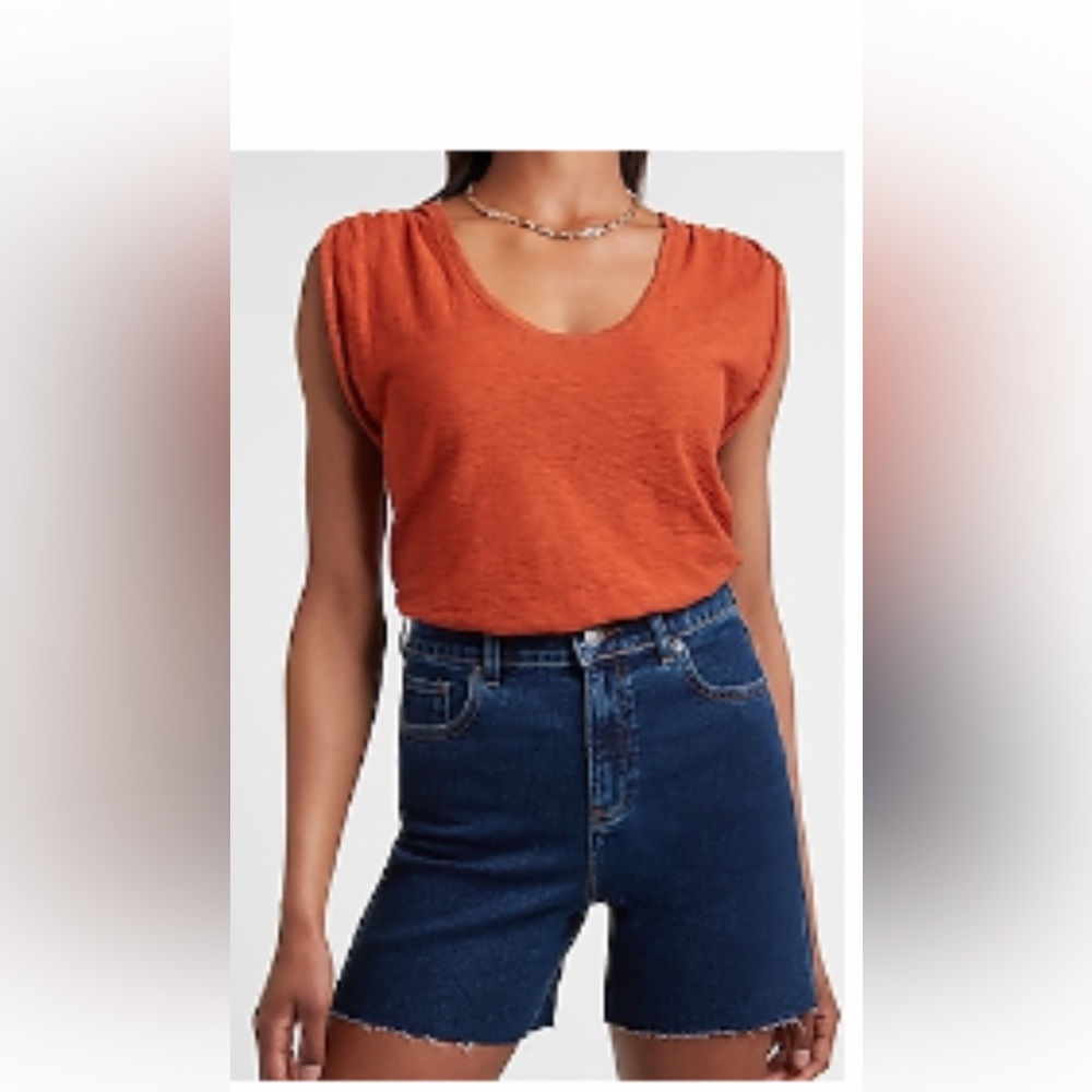 Express Relaxed Pleated Shoulder Slub Muscle Tank